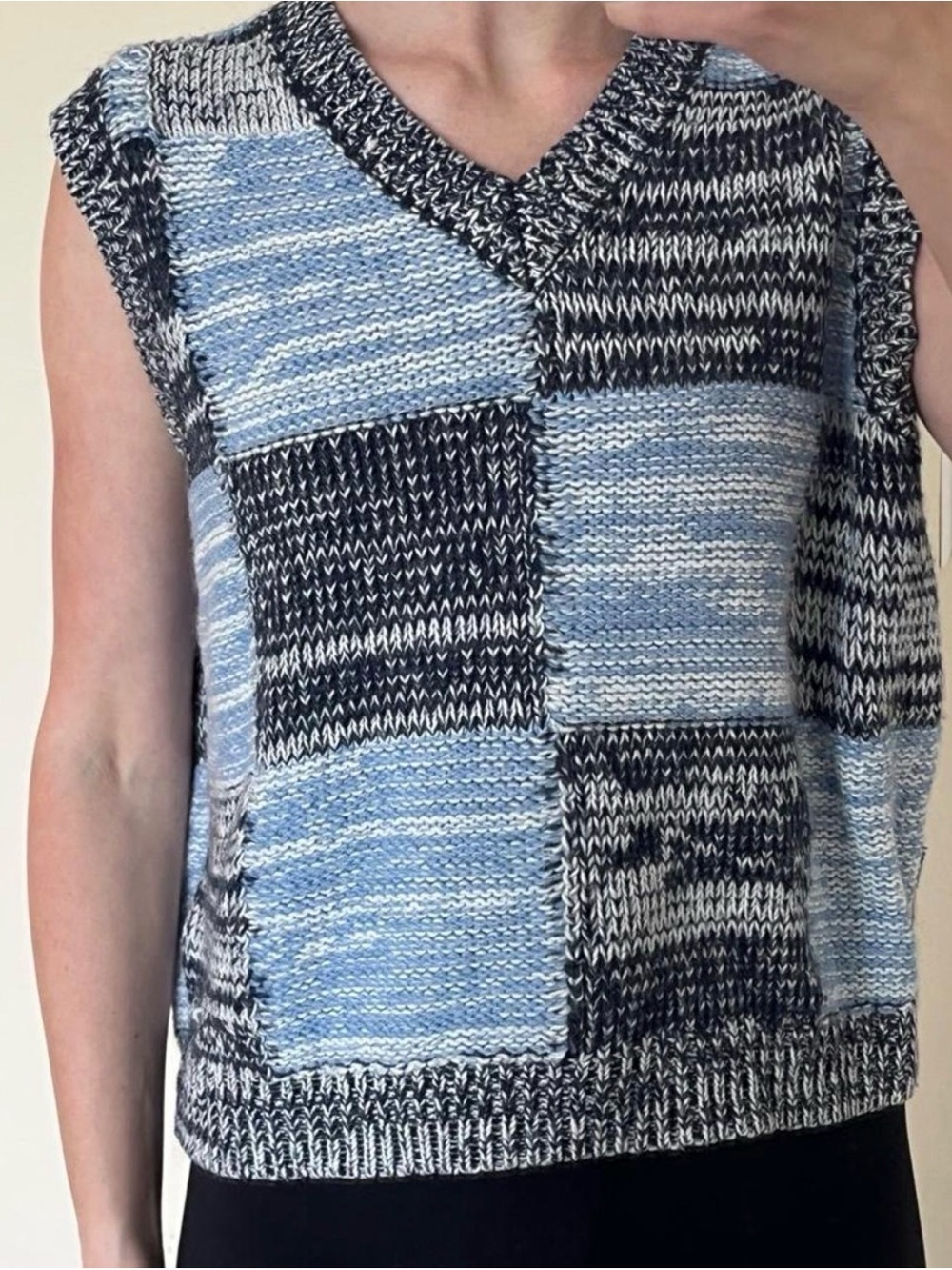 Obey Blue and Navy Patchwork Sweater Vest
